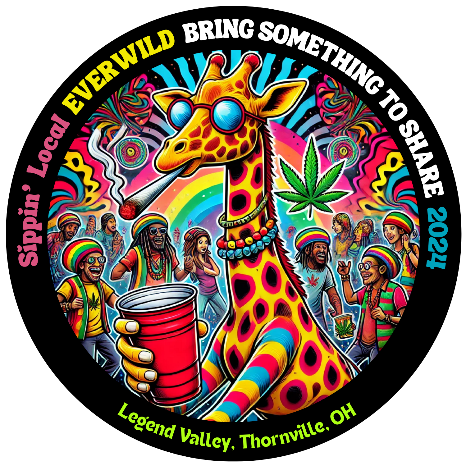 Smokin' Local bring Something To Share 2024 giraffe on a Frisbee 1500 x 1500 Trans